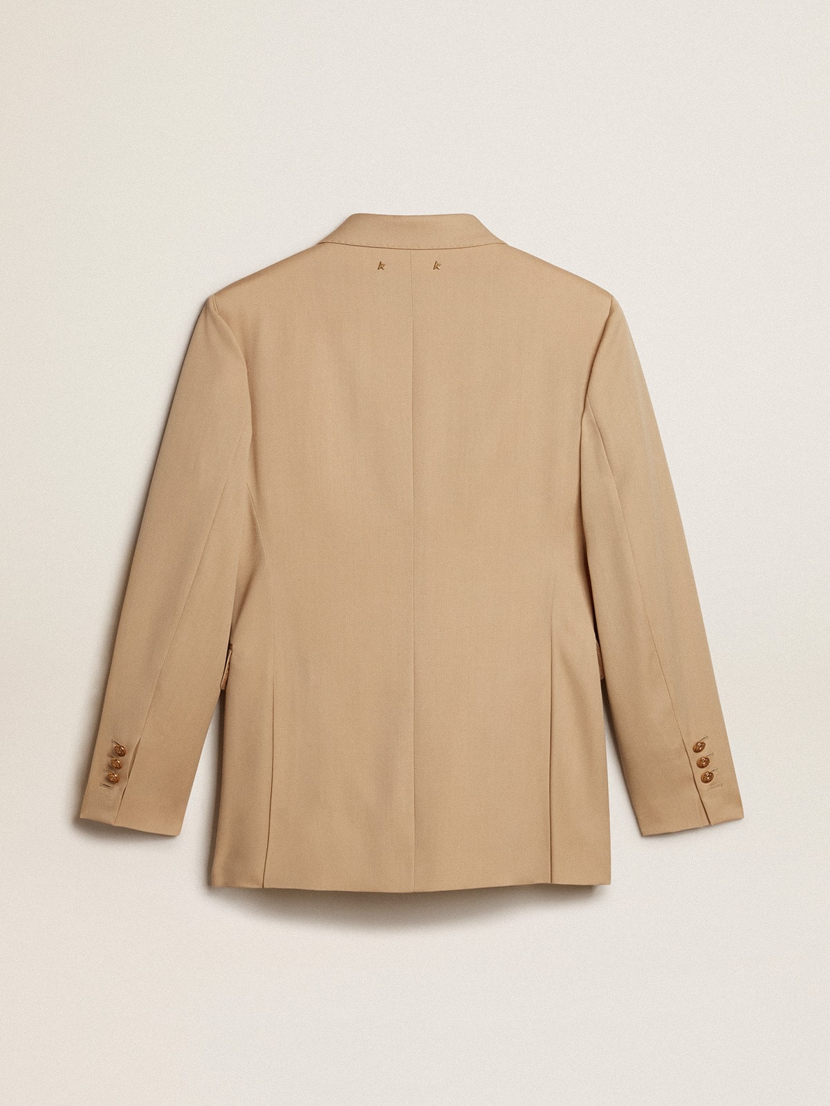 Women’s double-breasted blazer in sand with gold heraldic buttons
