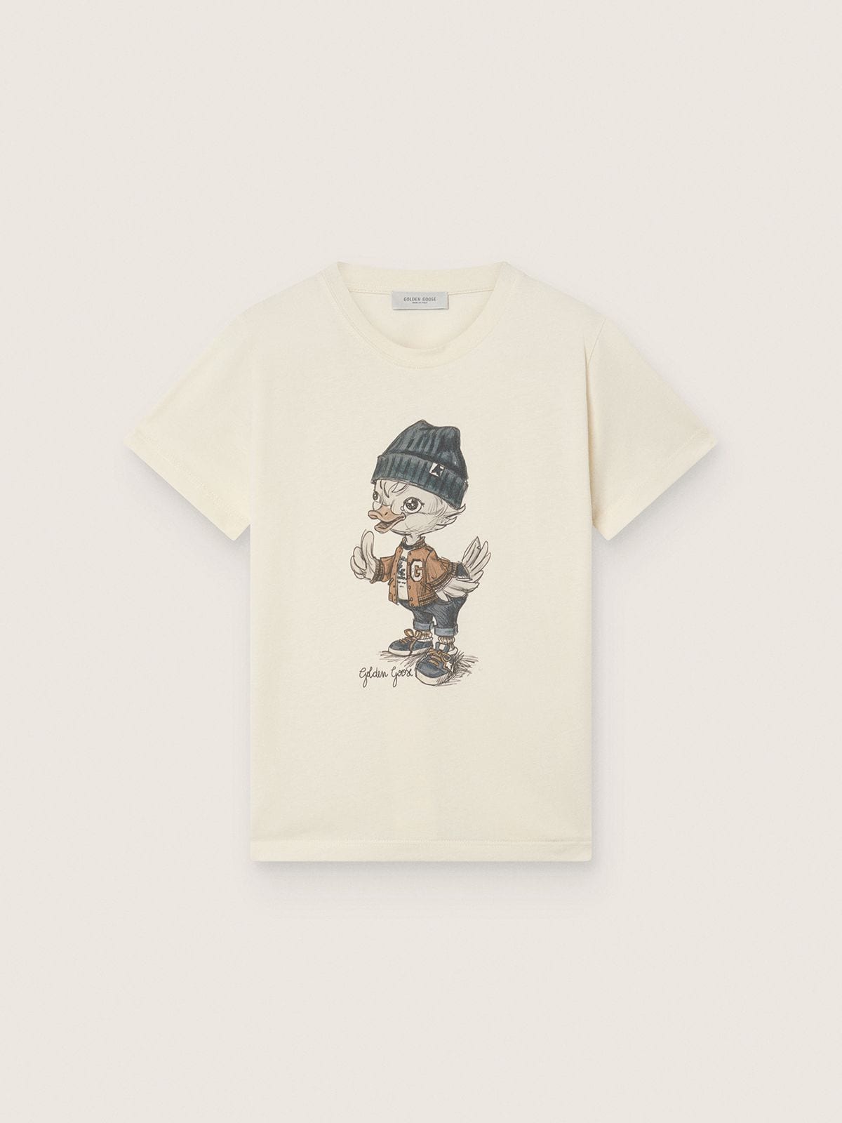 Journey T-shirt for boys in white cotton jersey with digital mascot print