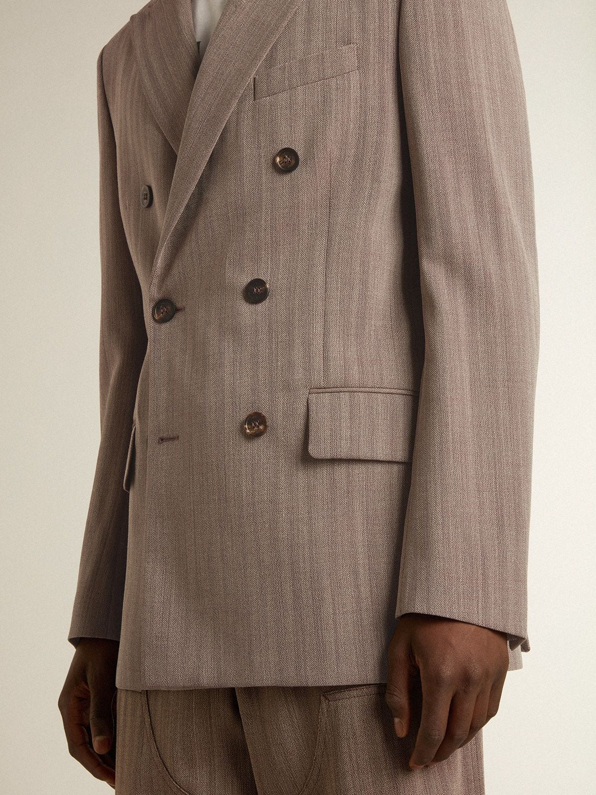 Men's beige chevron wool blend double-breasted blazer