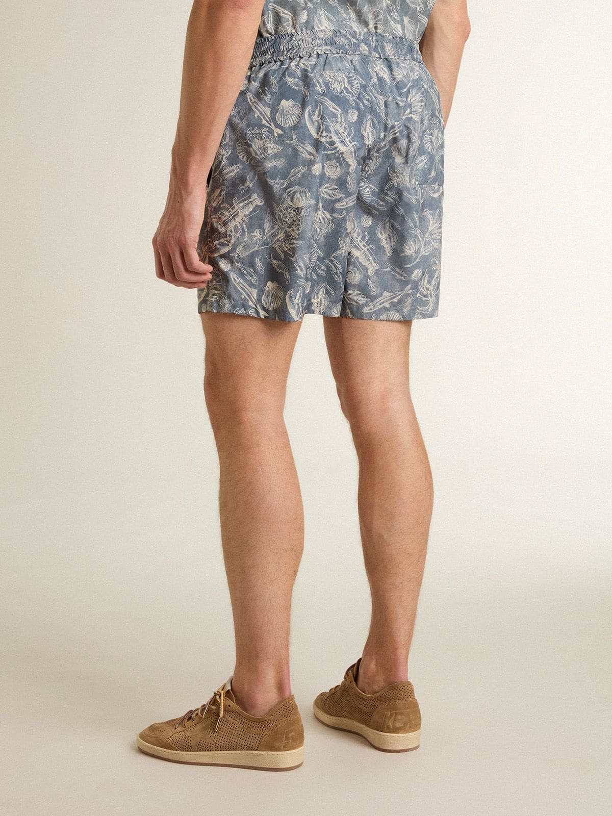 Men's boxers with light blue and white marine print