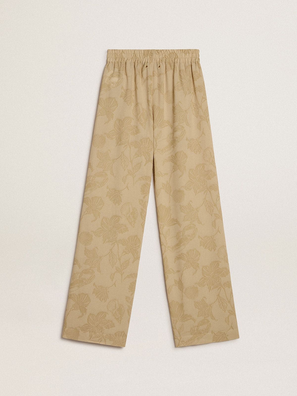 Women's pajama pants in beige jacquard with floral pattern