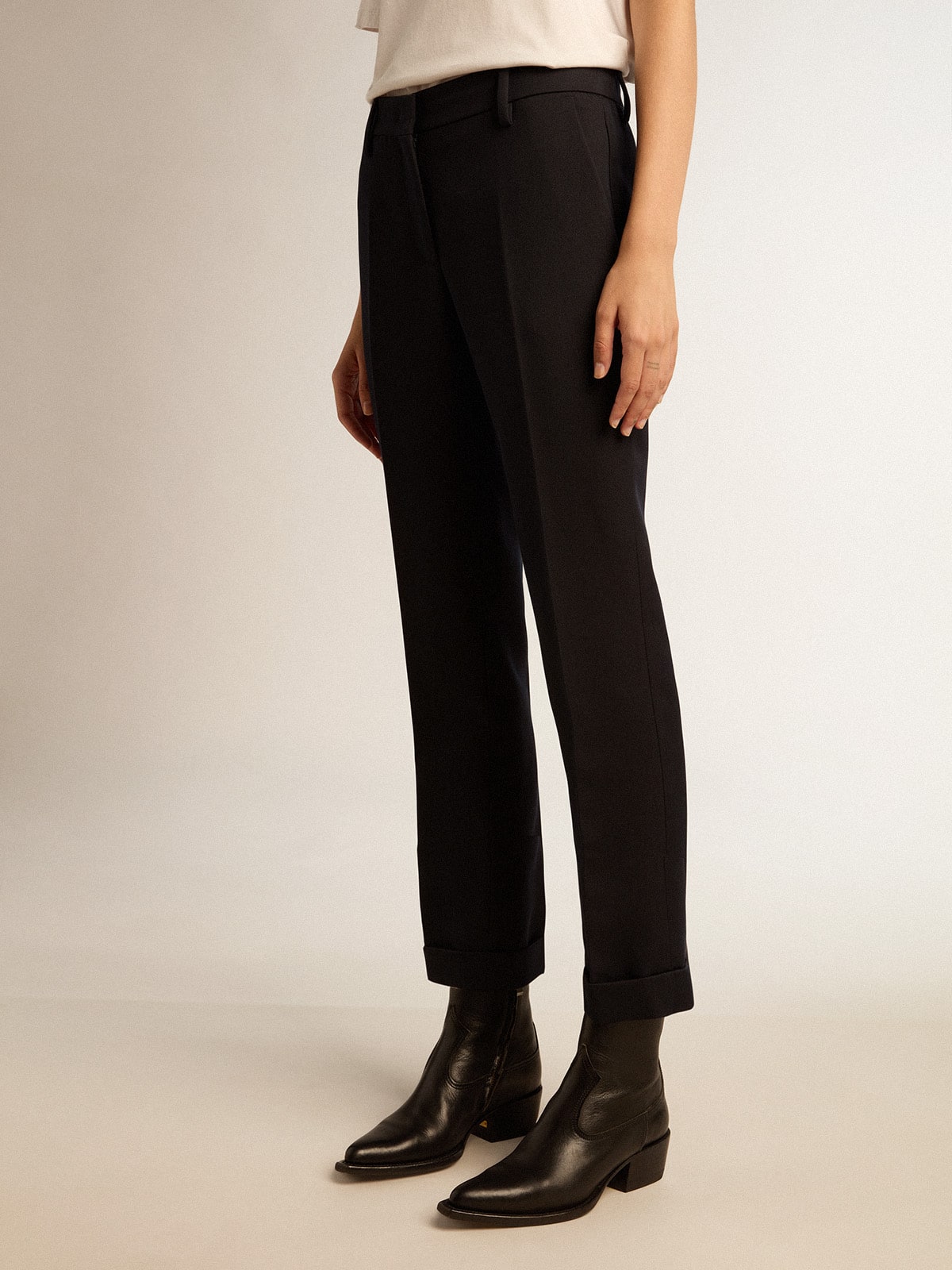 Women's dark blue wool cigarette pants