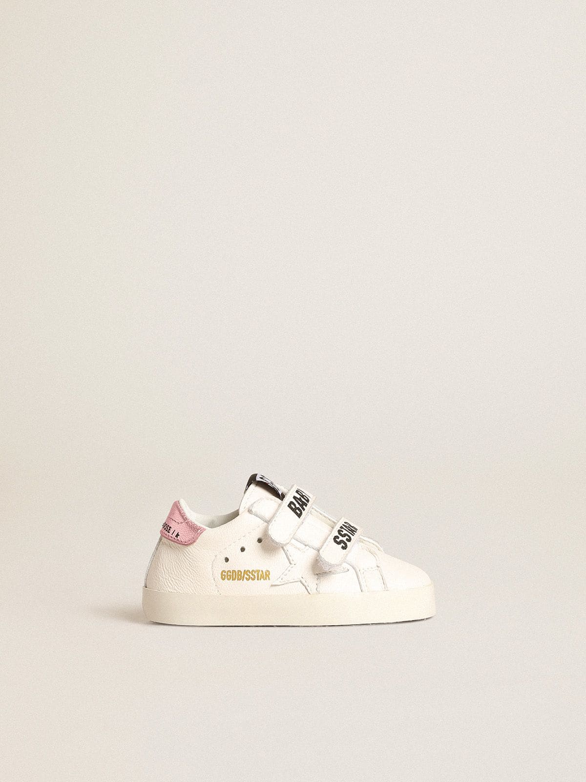 Baby School set in white nappa leather with pink leather heel tab