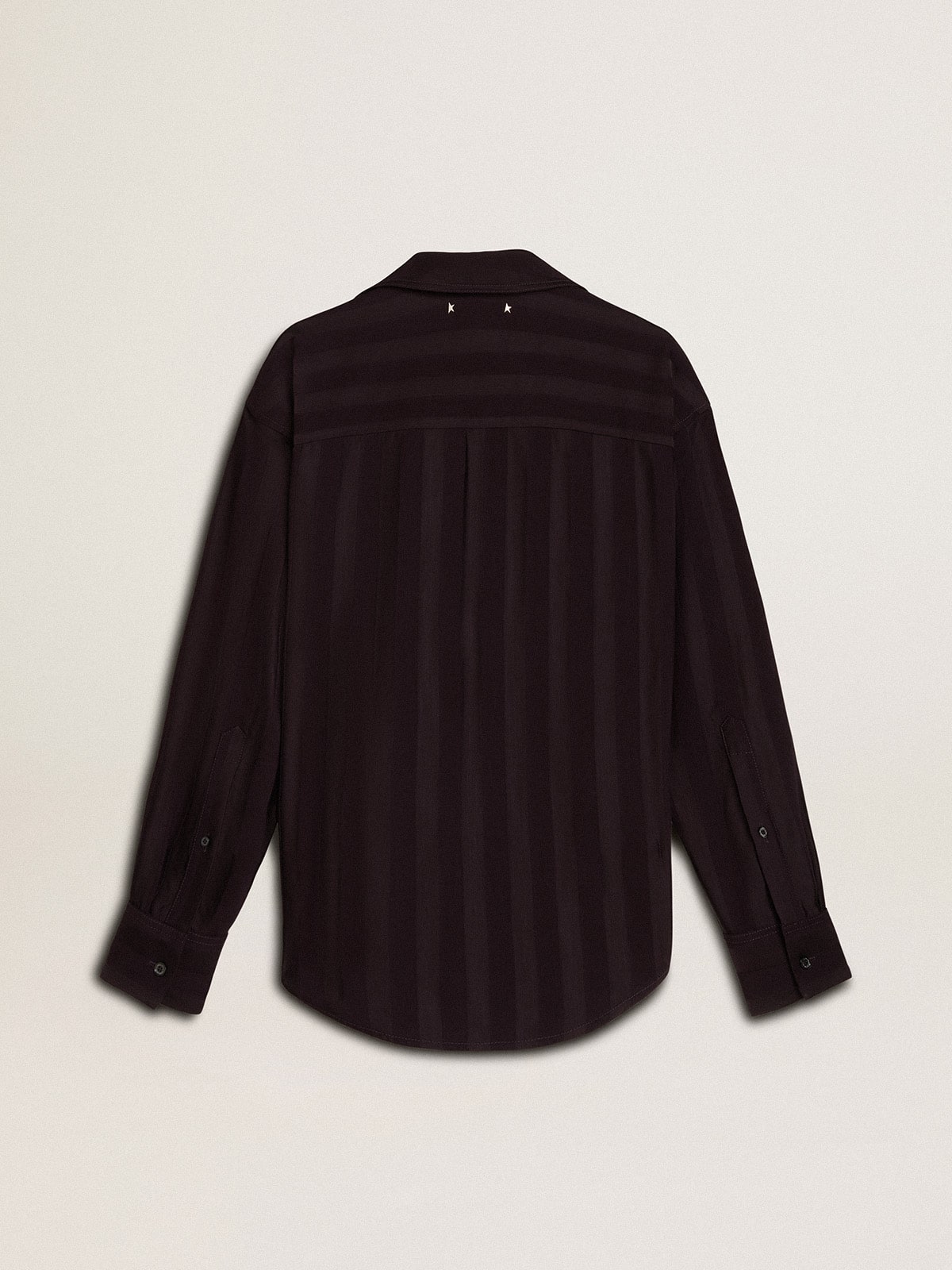 Women's black shirt with vertical stripes and side knot closure