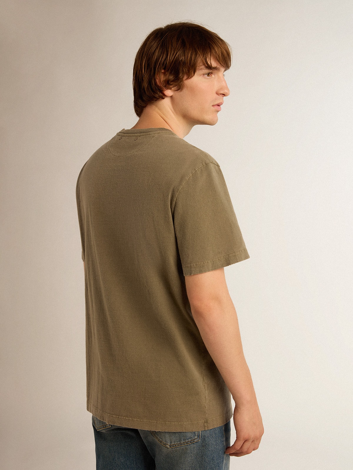 Men's olive green T-shirt with Golden lettering
