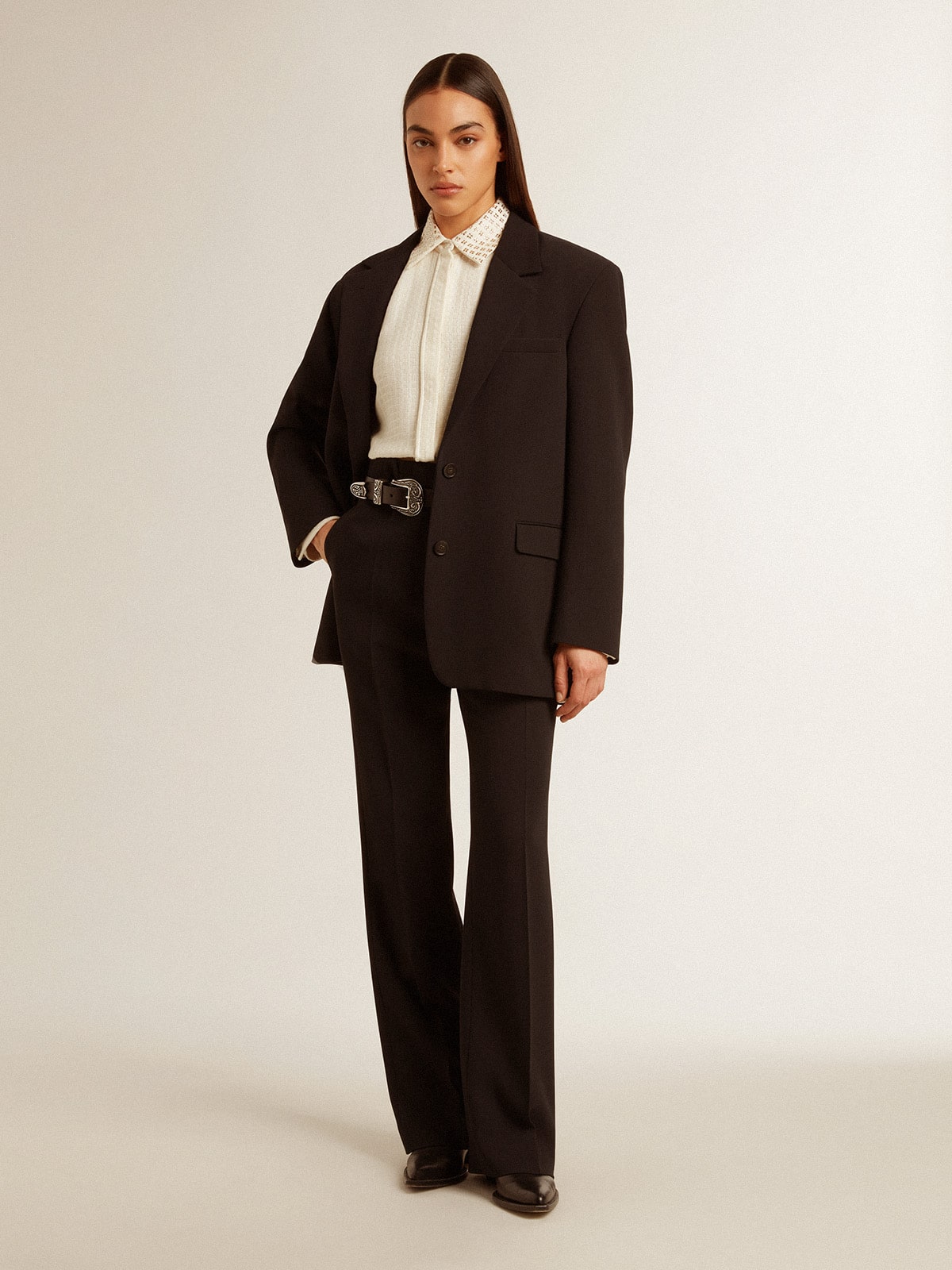 Women’s soft black pants in wool blend