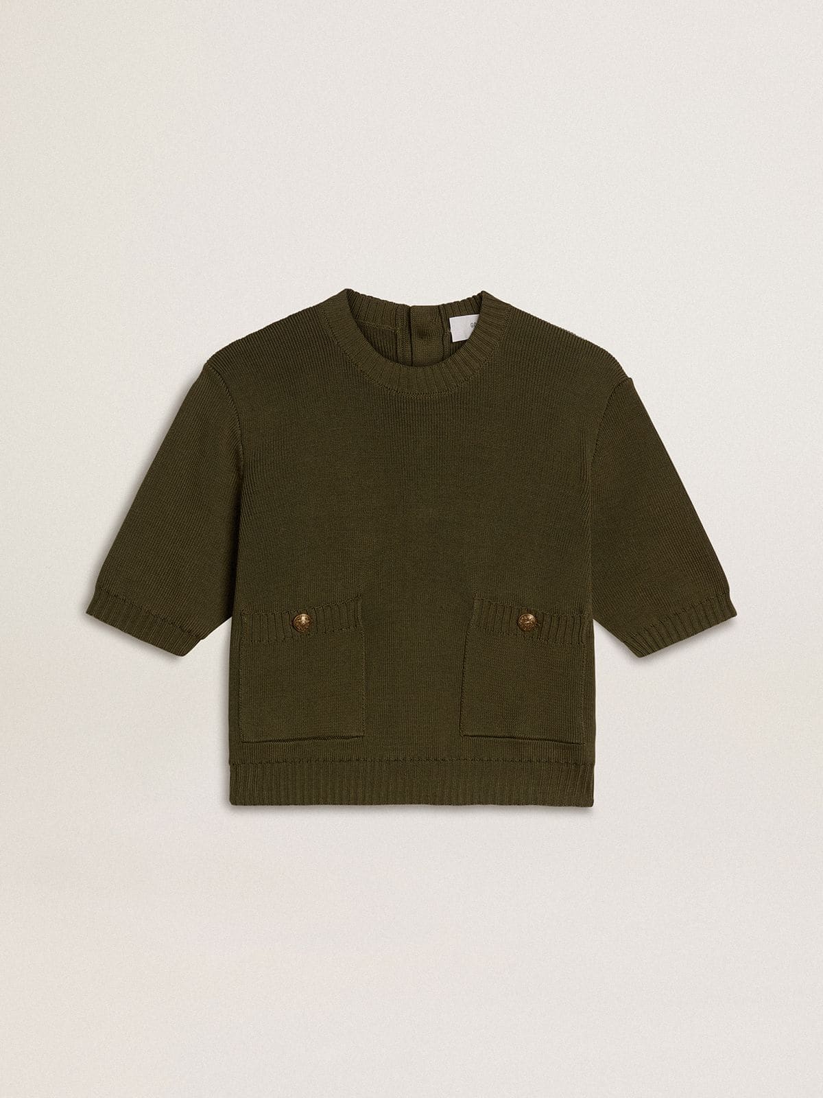 Women's short-sleeved sweater in military-green cotton