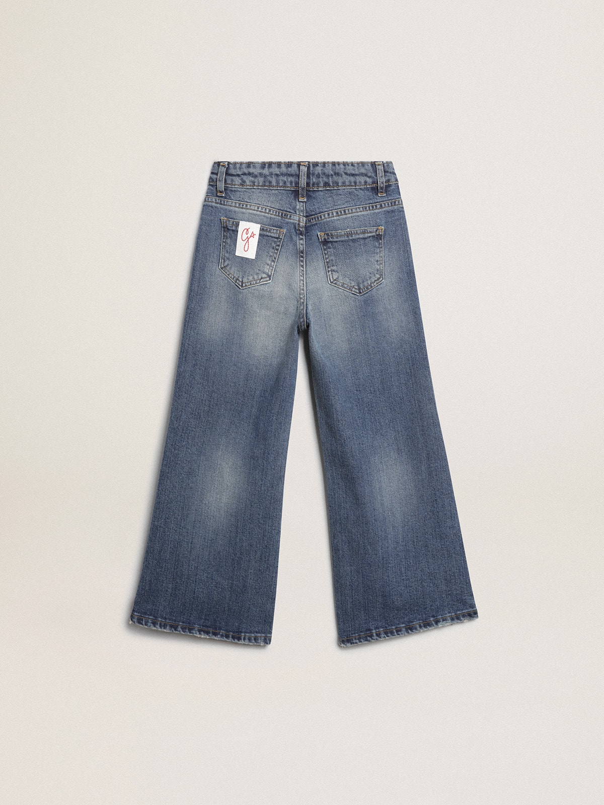 Wide-leg jeans in mid-blue bull denim