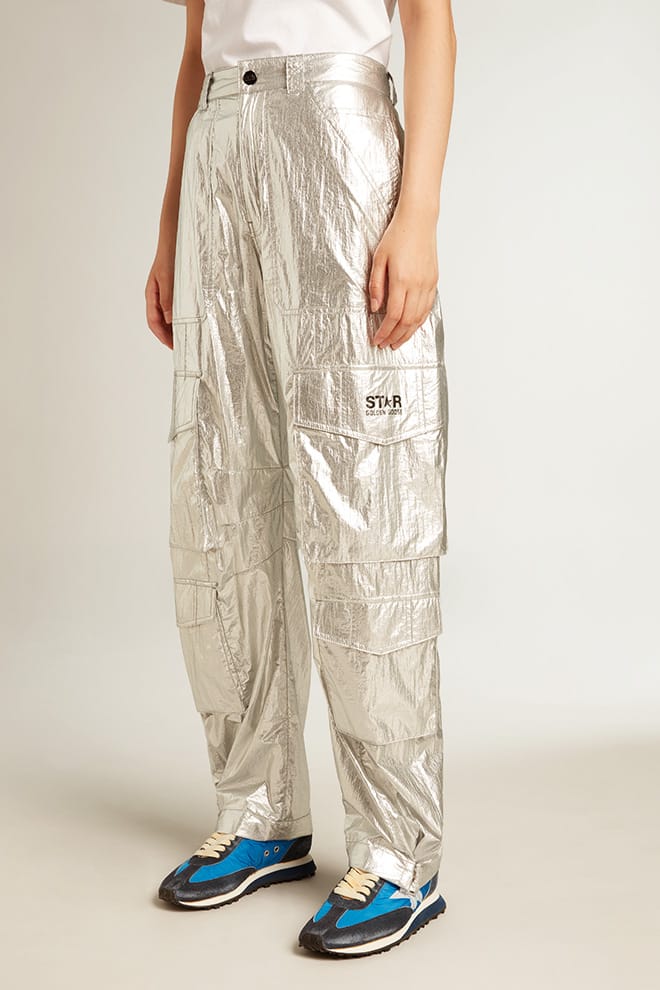 Cargo pants in silver technical fabric