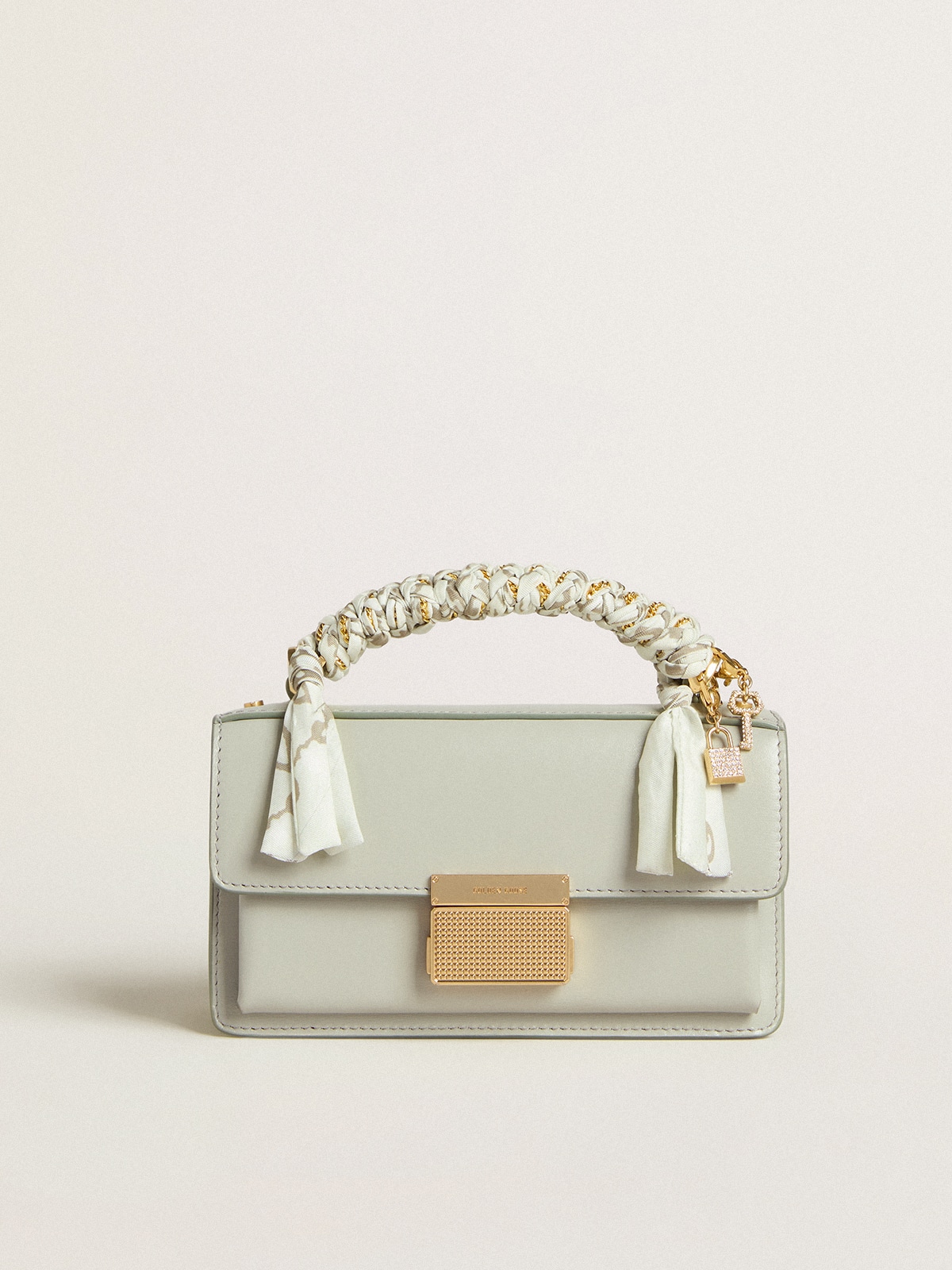 Small Venezia Bag in mineral-gray boarded leather with gold details