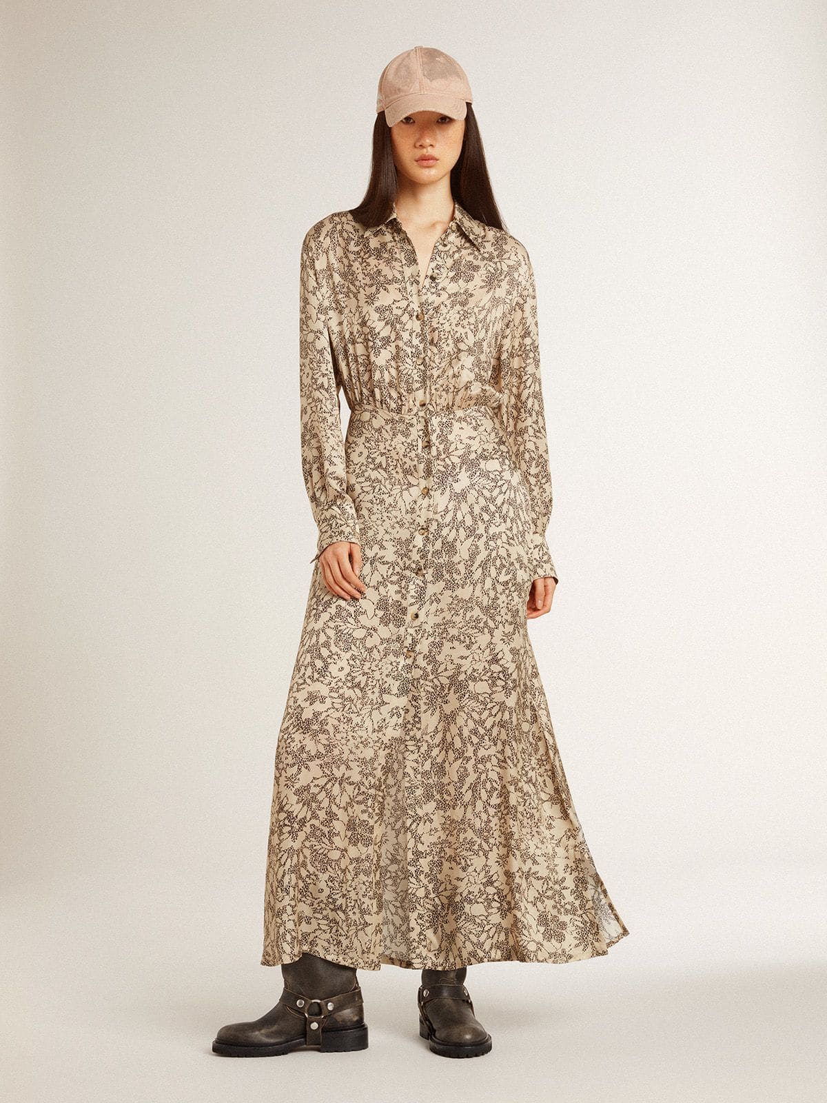 Women's silk-blend midi dress with a floral print
