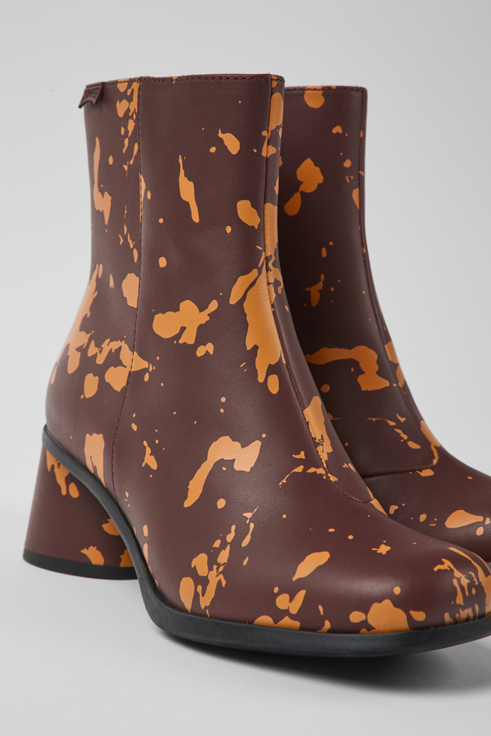 Kiara Burgundy and orange printed leather ankle boots