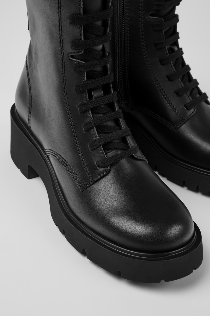 Milah Black Leather Mid Boots for Women.