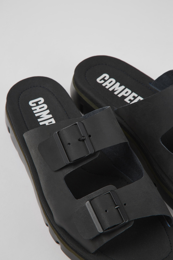 Oruga Black Leather Slide for Men