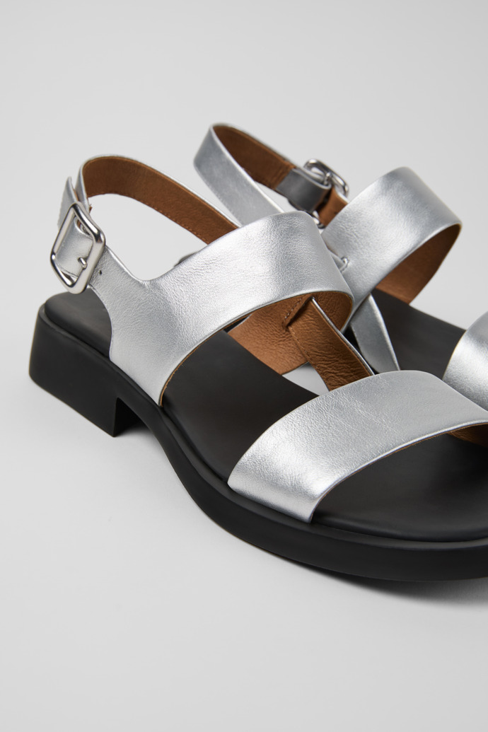 Dana Gray Leather Sandals for Women.