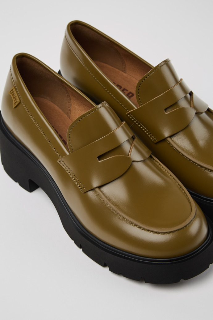 Milah Green Leather Moccasins/Ballerinas for Women.