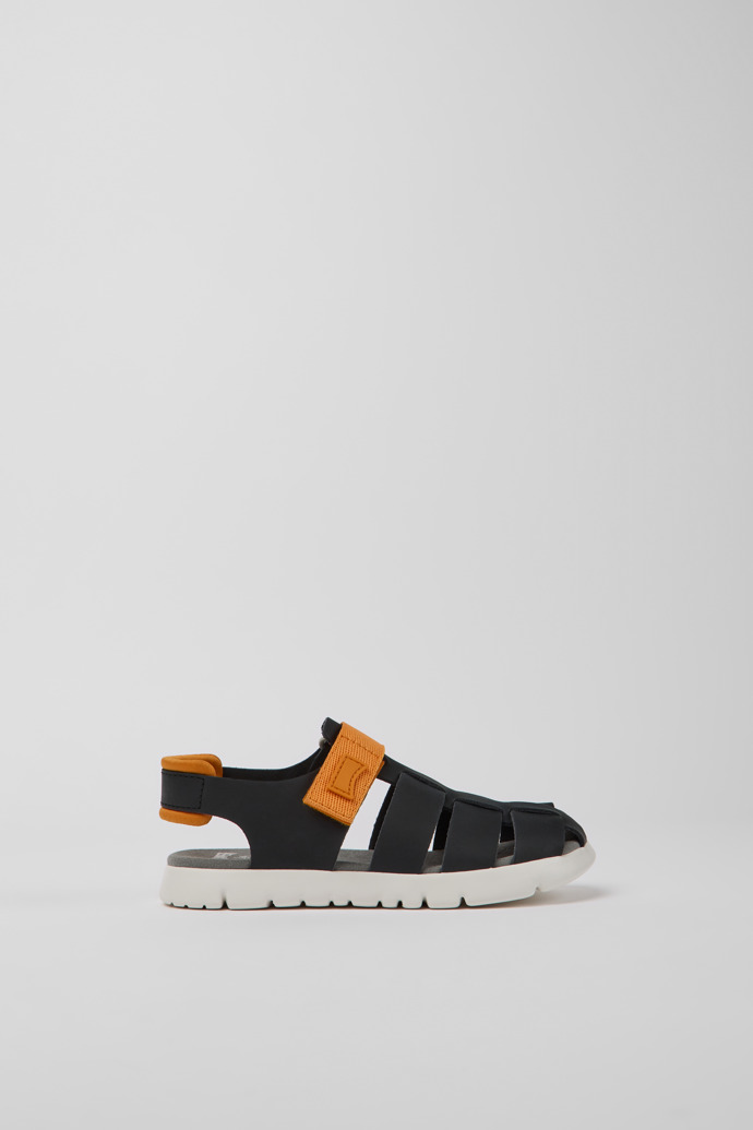 Oruga Black and orange leather sandals for kids
