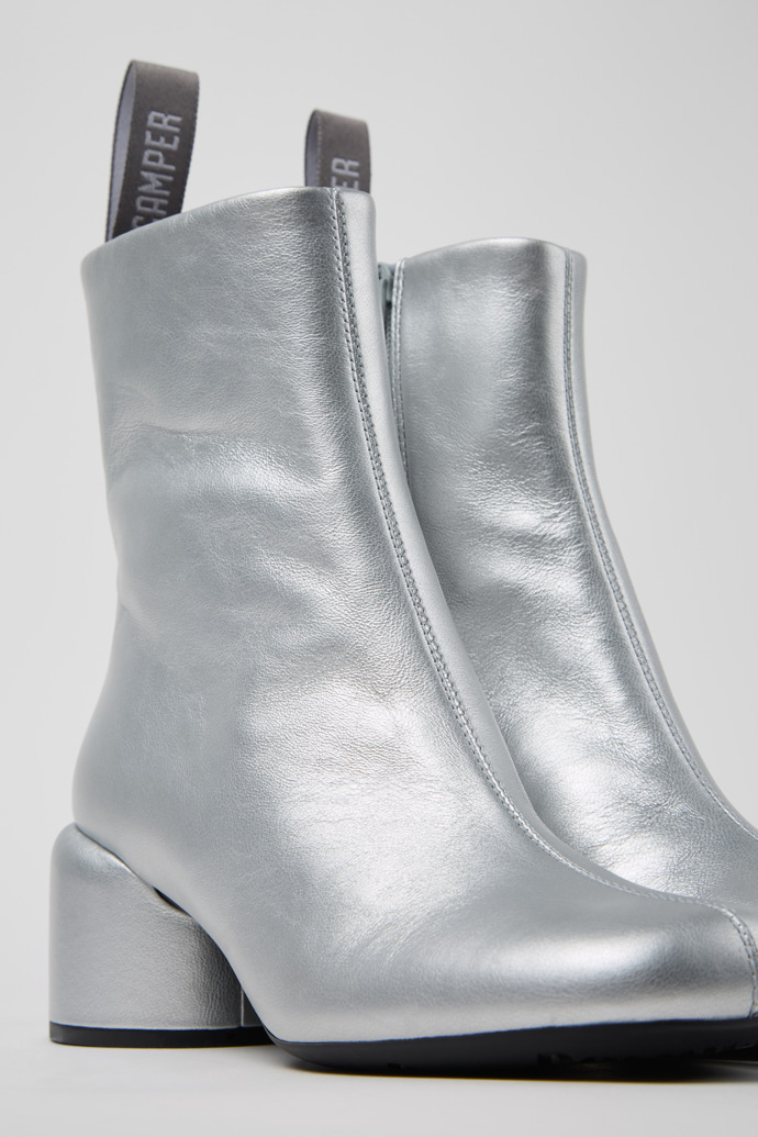 Niki Silver Leather Ankle Boots for Women.