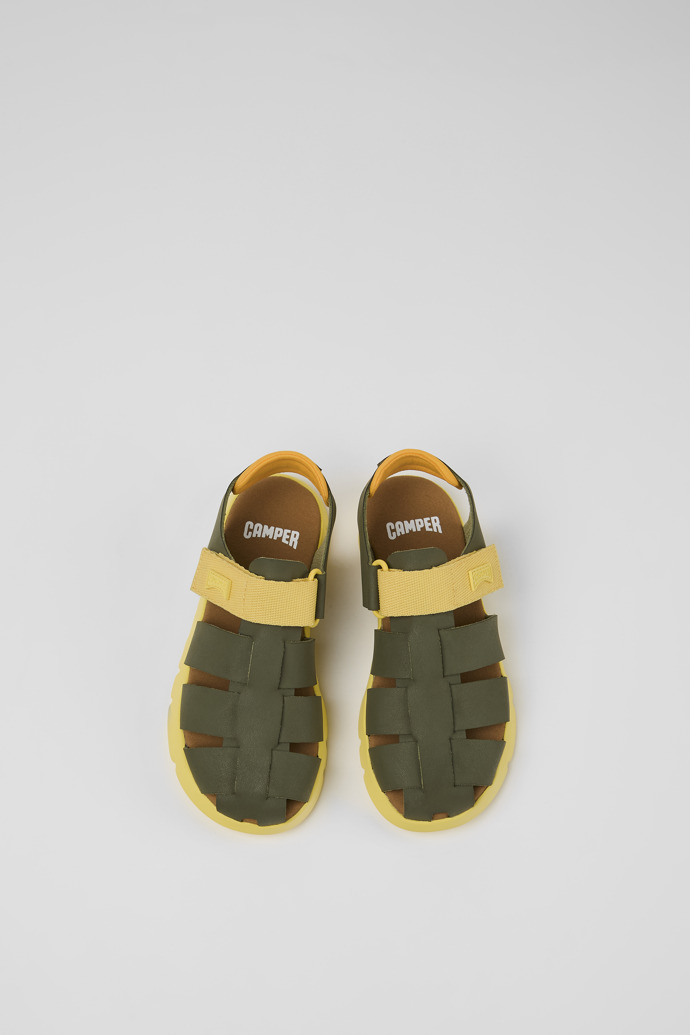Oruga Green and yellow leather sandals for kids