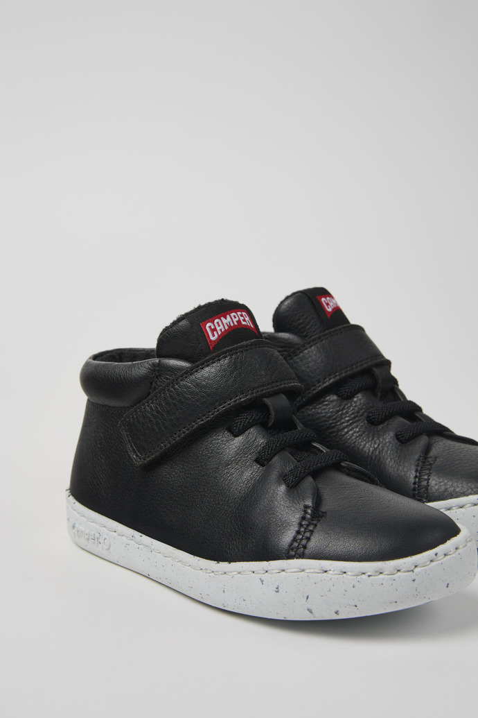 Peu Touring Black leather ankle boots for kids