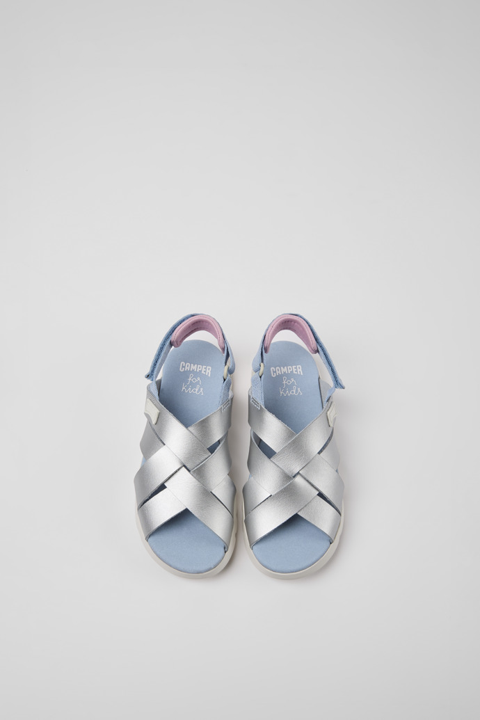 Oruga Silver leather sandals for kids
