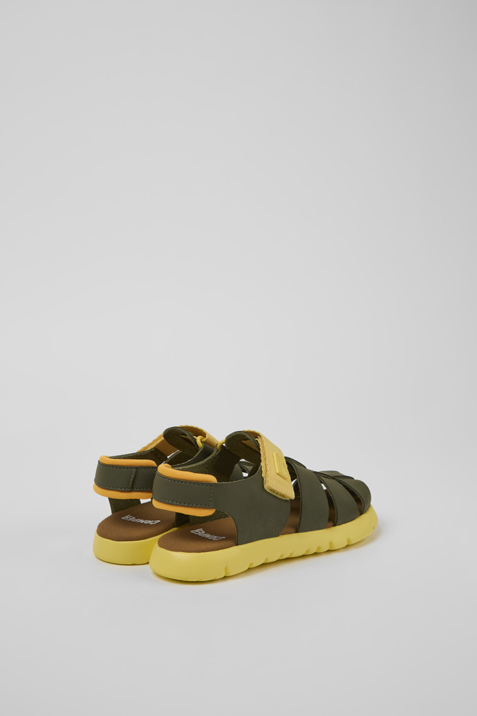 Oruga Green and yellow leather sandals for kids