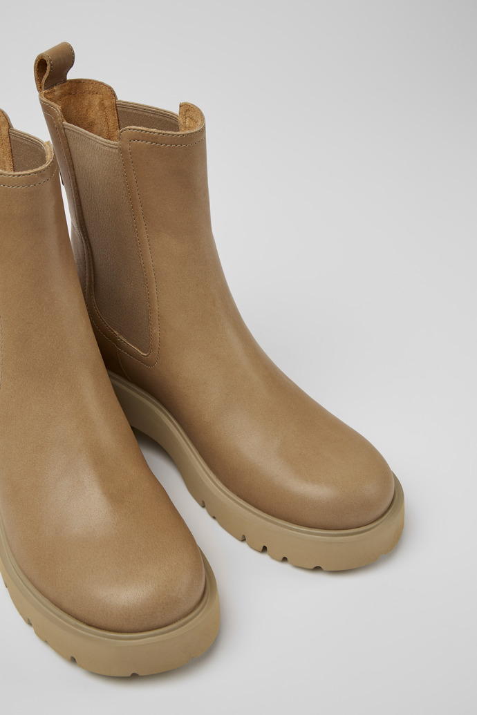 Milah Beige leather Chelsea boots for women
