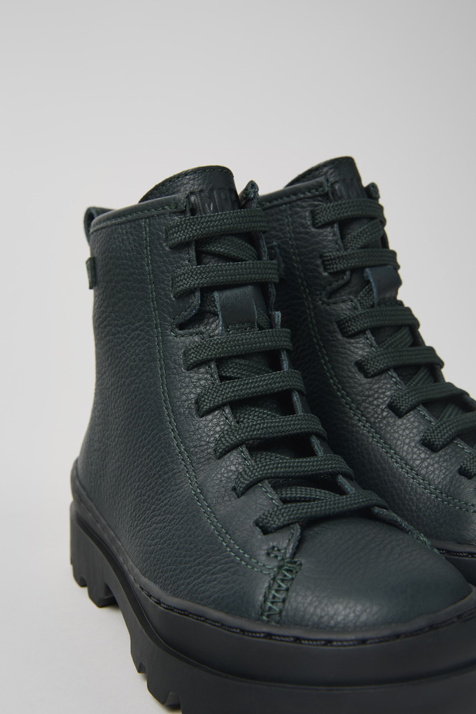 Brutus Dark green leather ankle boots for kids