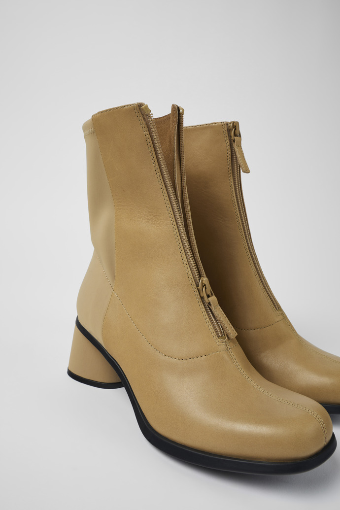 Kiara Beige leather and recycled PET boots for women