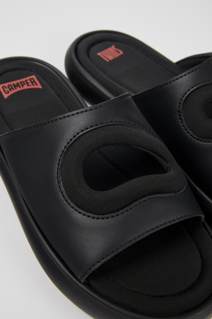 Twins Black Leather/Textile Slide for Women