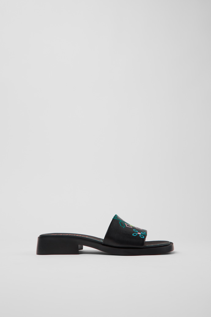 Twins Black Leather Women's Sandal.