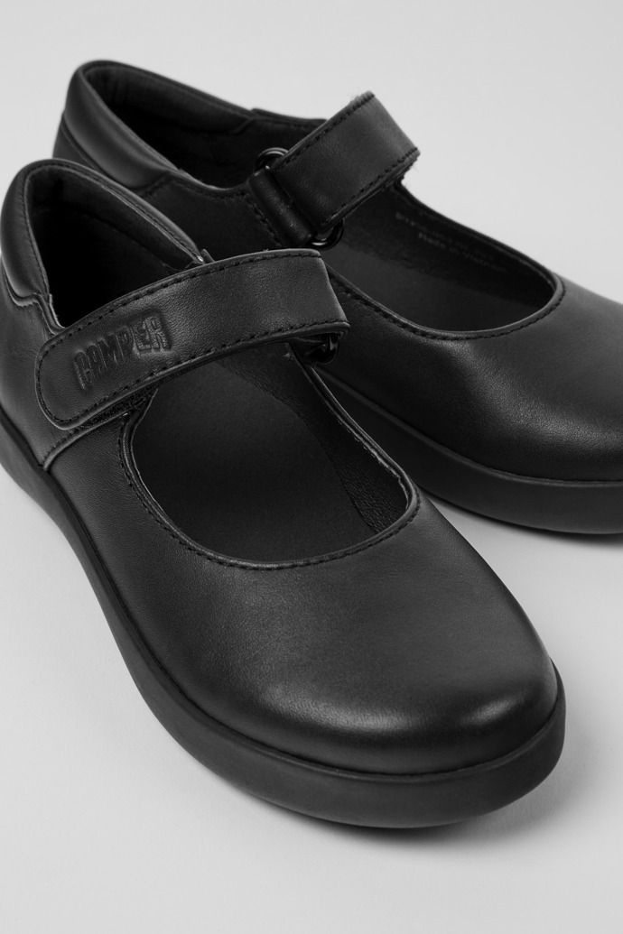 Spiral Comet Black Leather Shoes for Kids.