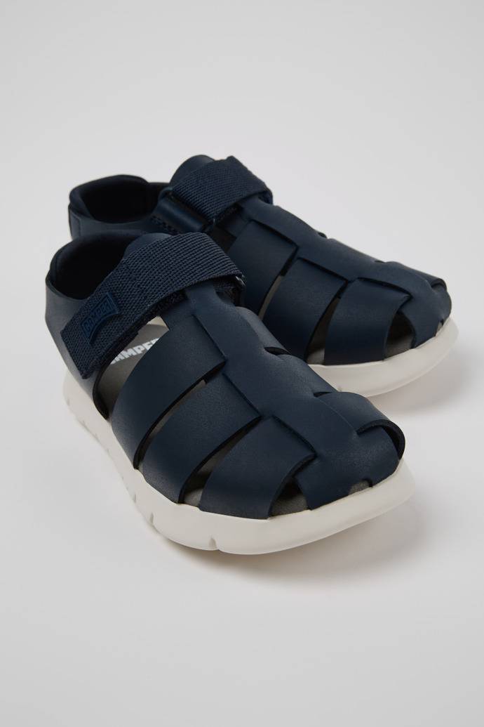 Oruga Blue Leather and Textile Sandals for Kids.