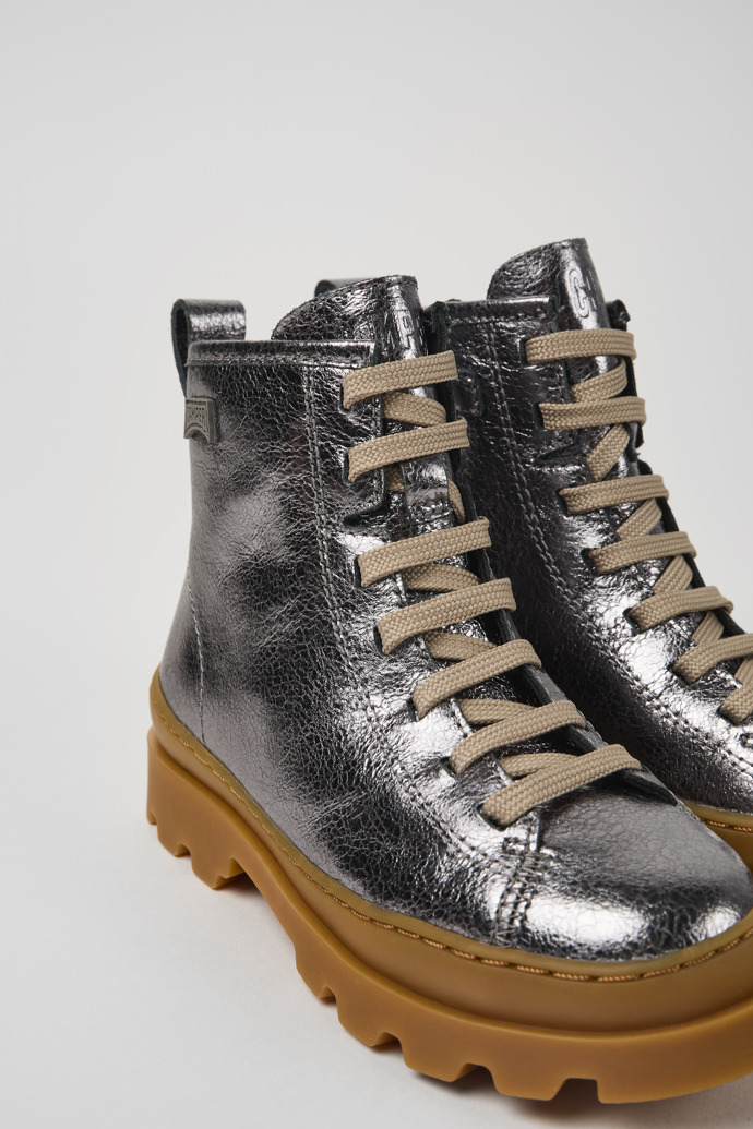 Brutus Silver Leather Ankle Boots for Kids.