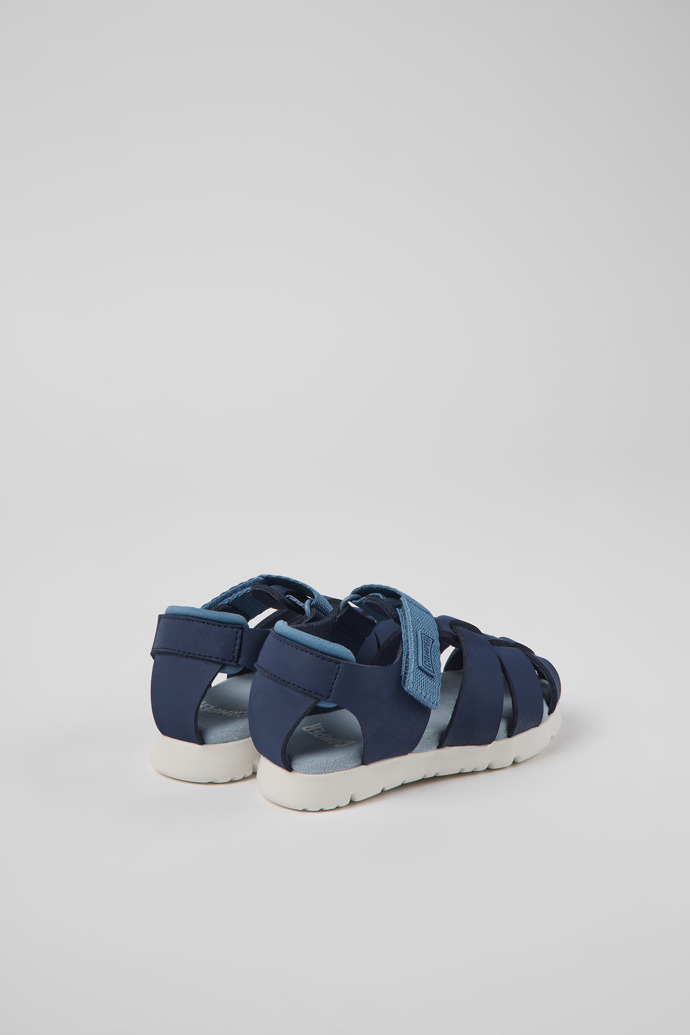 Oruga Blue leather and textile sandals for kids