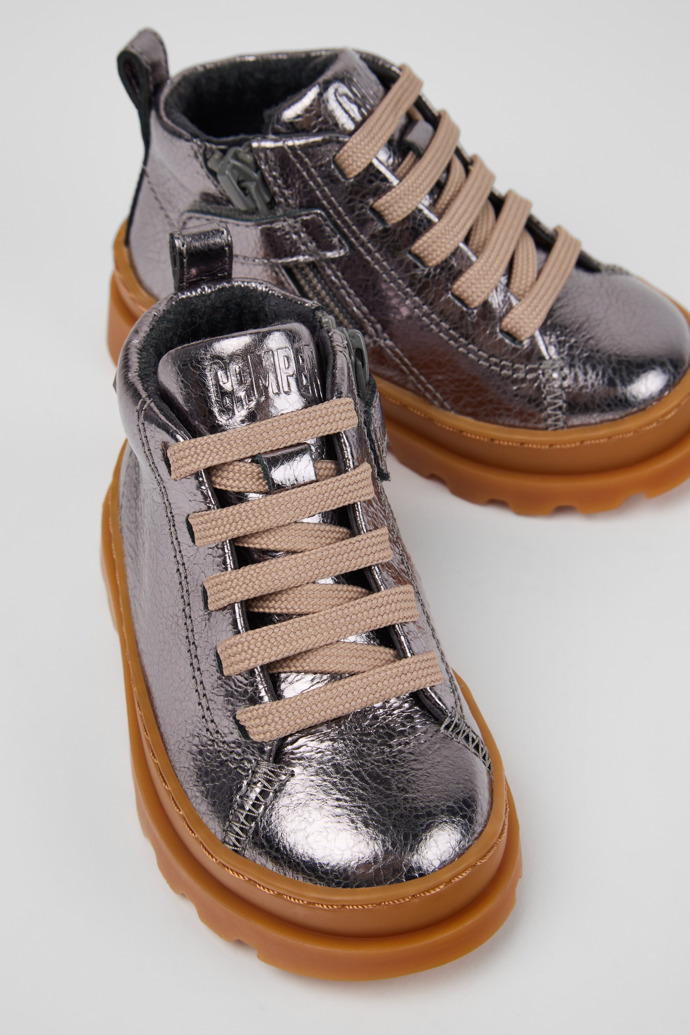 Brutus Silver Leather Ankle Boots for Kids.