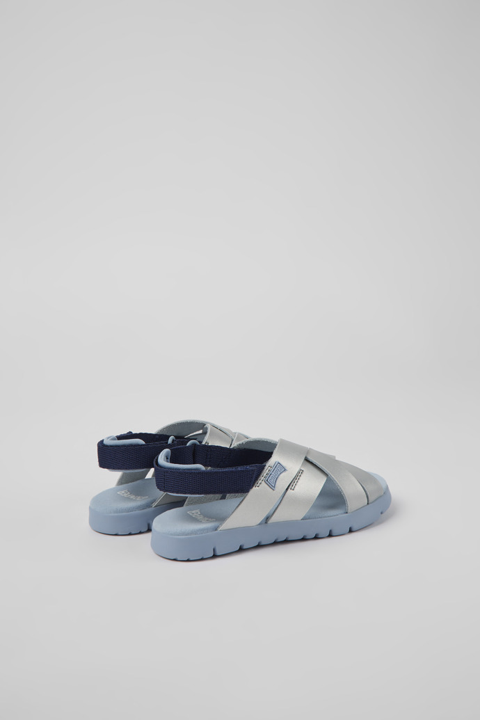 Oruga Grey leather and textile sandals for kids