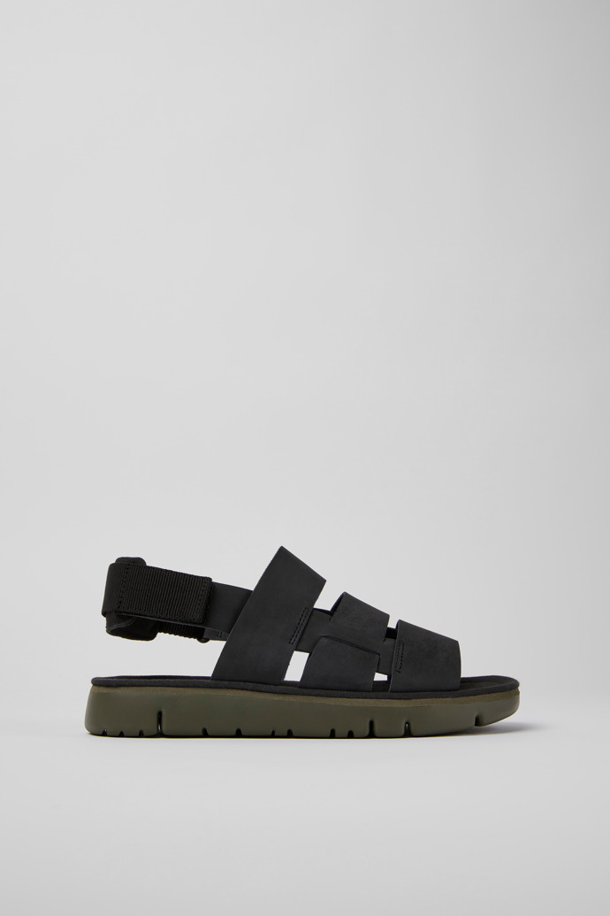 Oruga Black leather and textile sandals for men