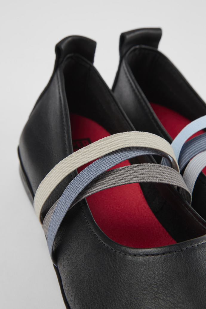 Twins Black Leather Ballerina for Women