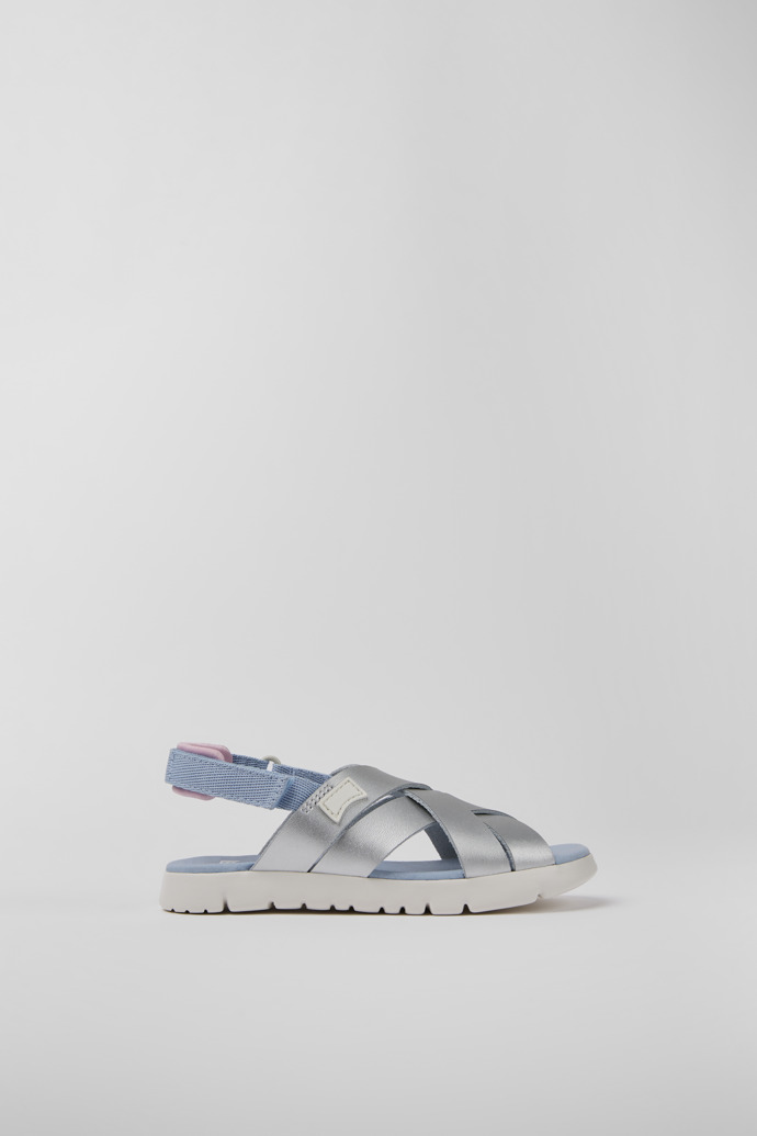 Oruga Silver leather sandals for kids