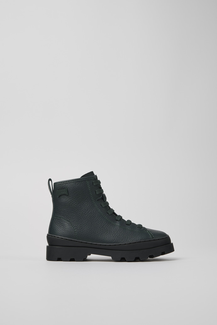 Brutus Dark green leather ankle boots for kids