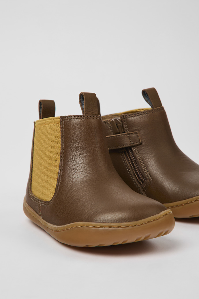 Peu Brown leather boots for kids
