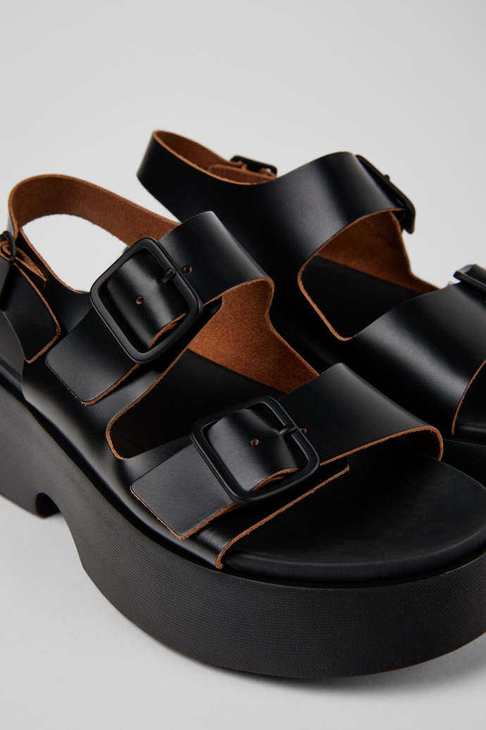 Tasha Black Leather Sandals for Women.