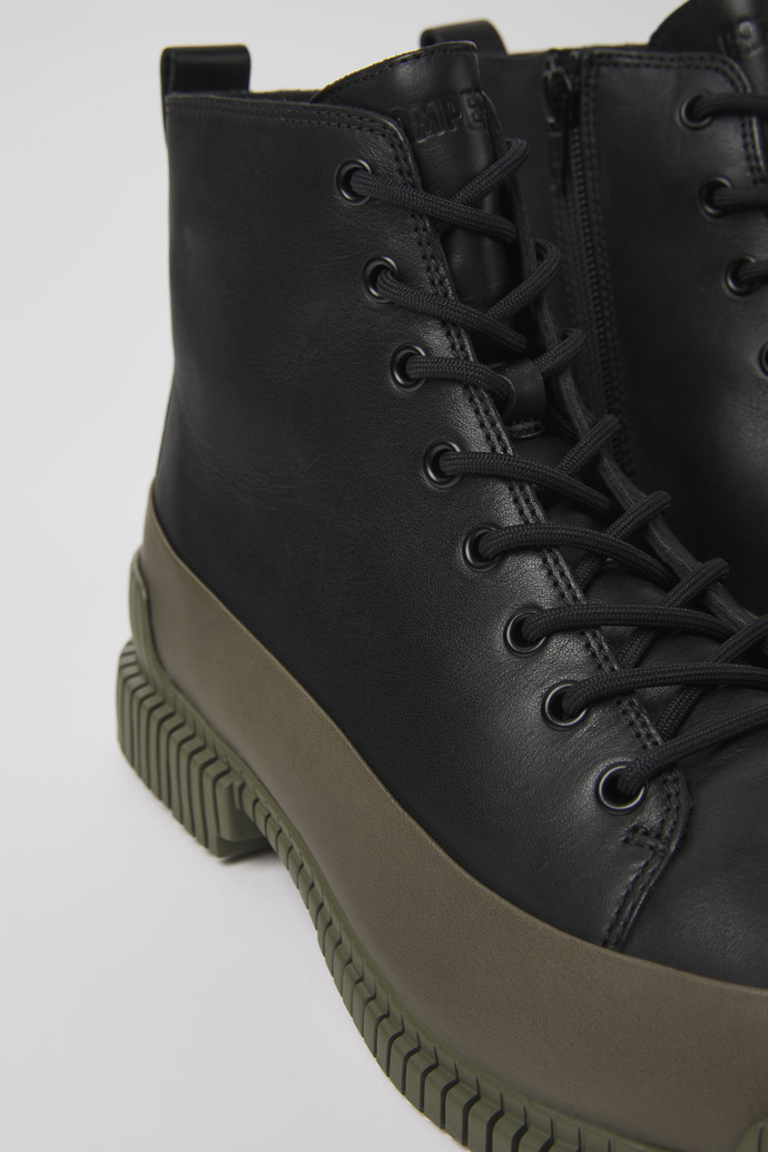 Pix Black and green leather ankle boots for men