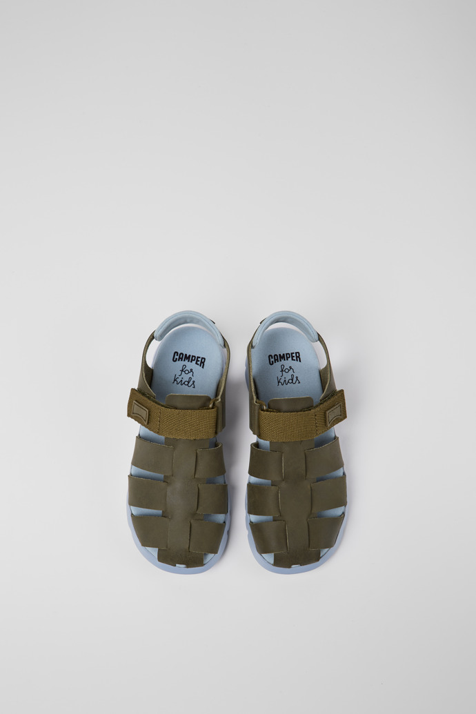 Oruga Green leather sandals for kids