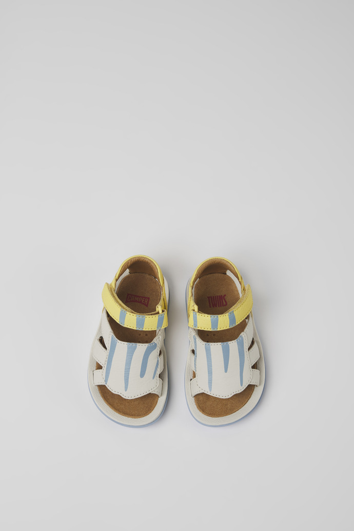 Twins Yellow and white leather sandals for kids