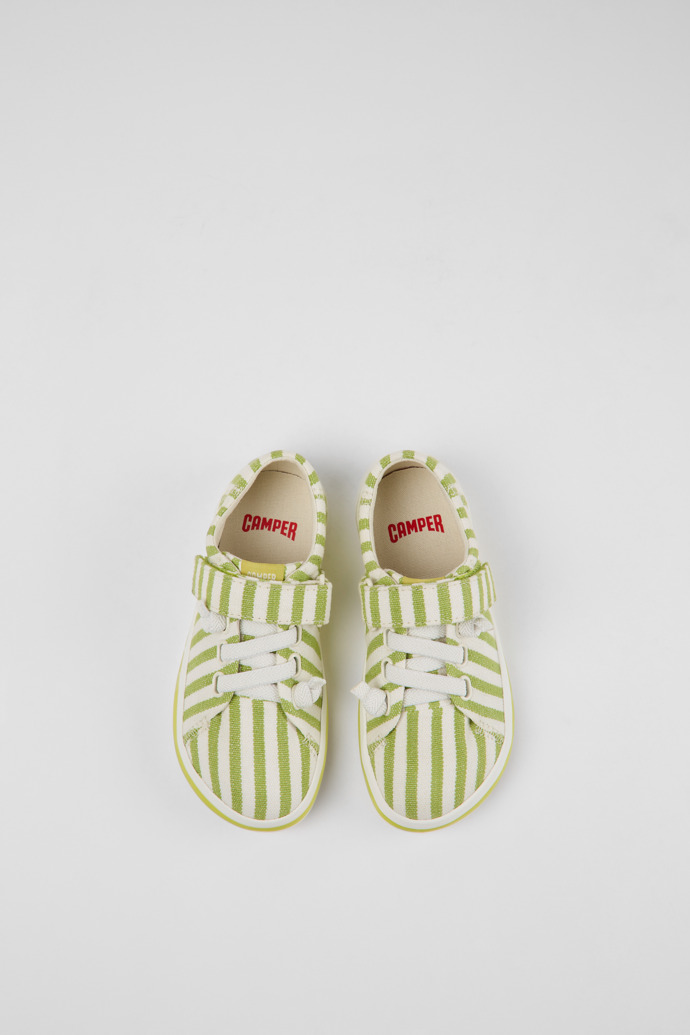 Peu Rambla Green and white striped recycled cotton shoes for kids