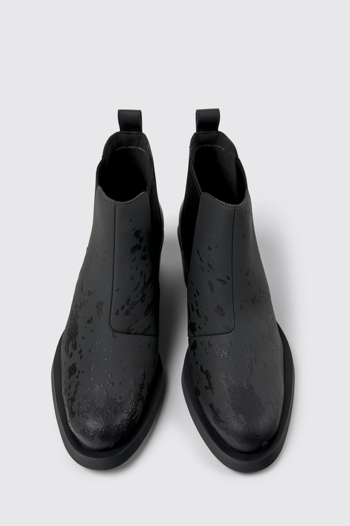 Bonnie Gray and black leather ankle boots for women