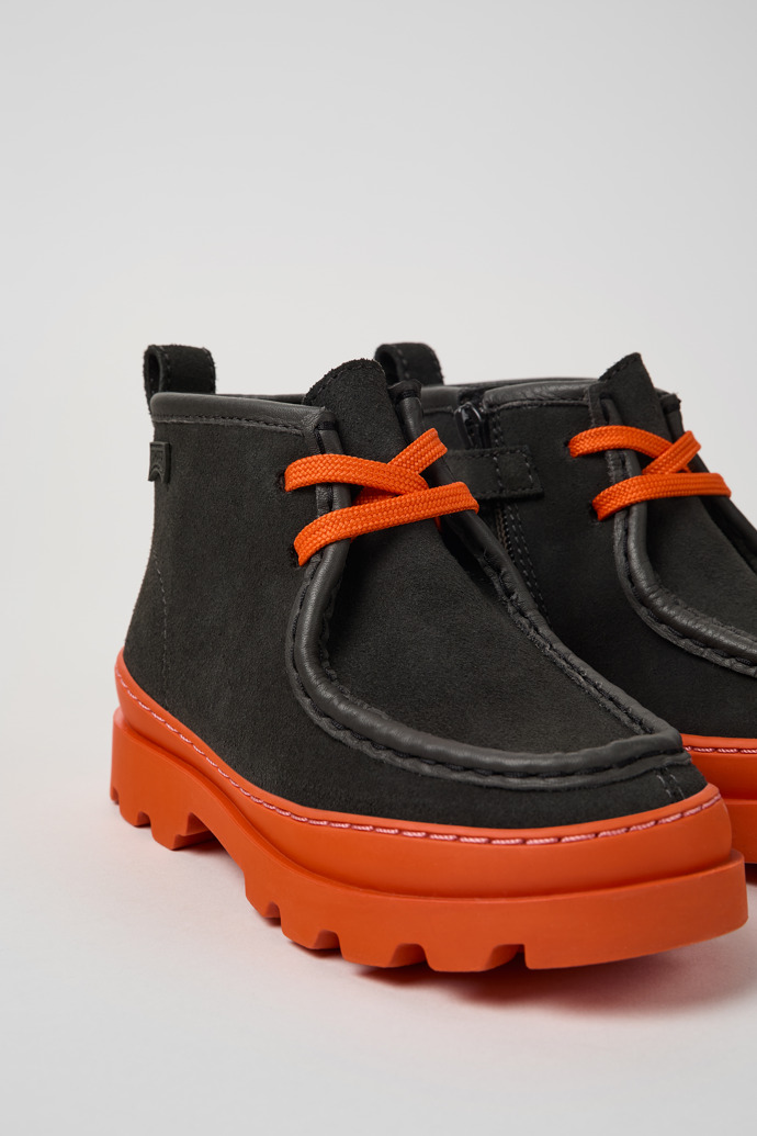 Brutus Grey leather and nubuck ankle boots for kids