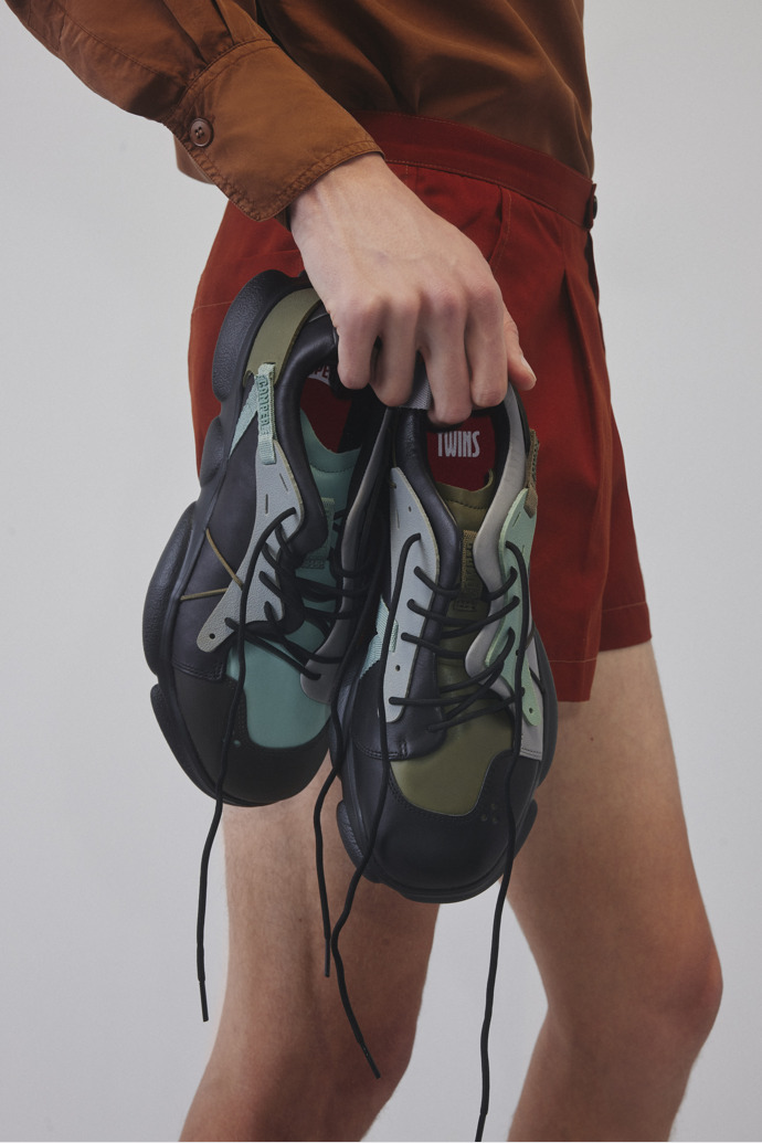 Twins Multicolor Leather and Textile Sneakers for Men.